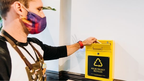 With cannabis product waste a major concern, Kolab Project collaborated with Greentec to launch Kolab Project-branded recycling bins in Spiritleaf stores.